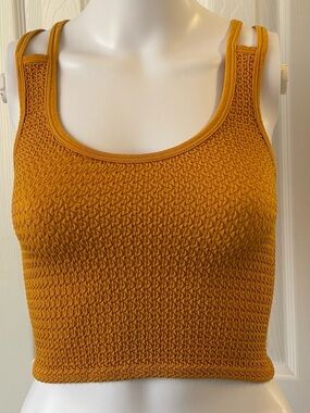 FP Movement by Free People Mustard Textured Double-Strap Crop Tank